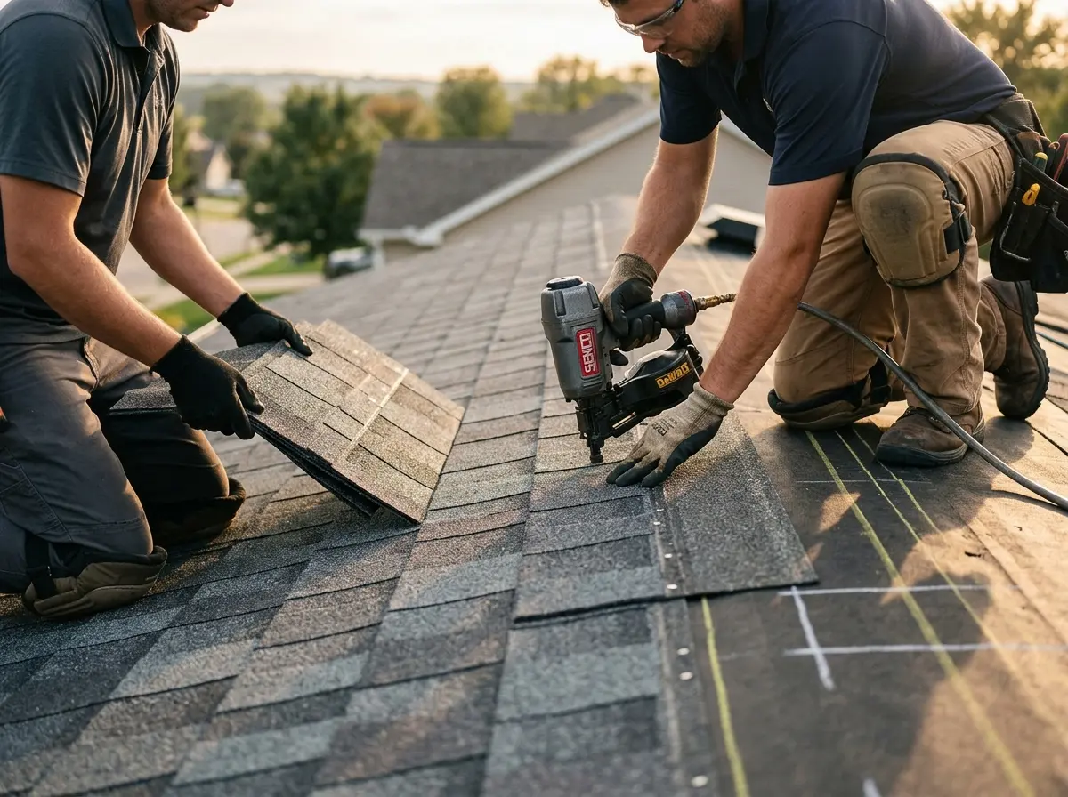 Professional roofer working on a residential roof in Bexley